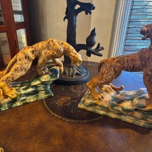 Elegant Ceramic Leopard Figurines - Brown and Green